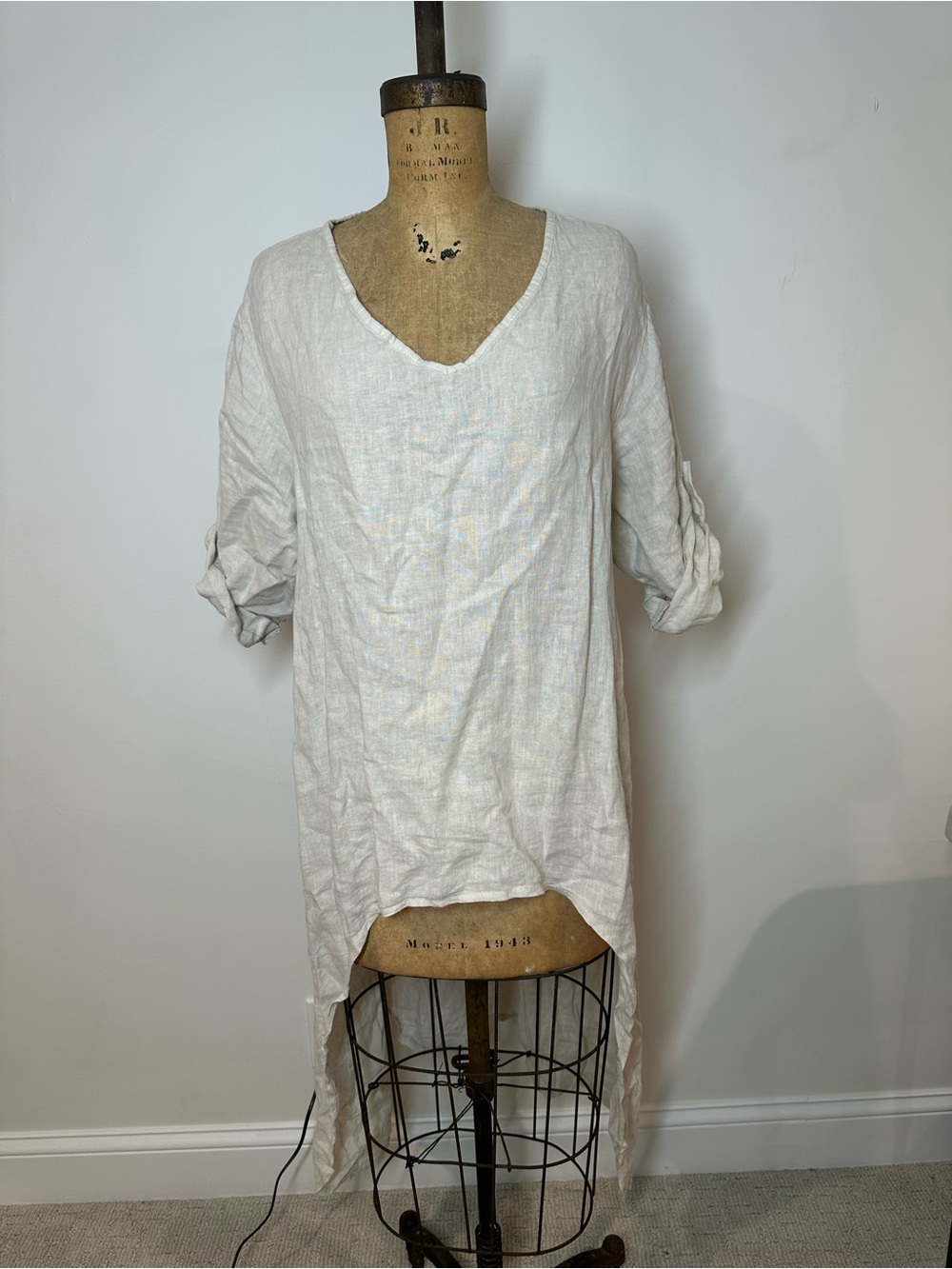 High-Low Linen Blend Tunic Dress in Natural White